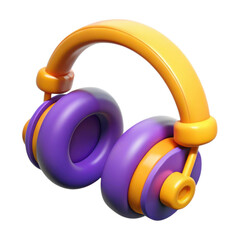 3d cartoon headphones with vibrant colors isolated on transparent background