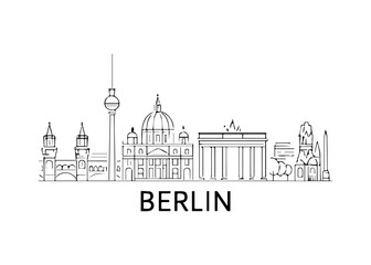 Obraz premium Berlin city skyline vector on white background Vector line city skyline