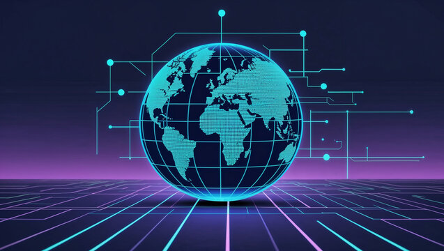 Futuristic abstract background featuring cyber elements, digital space gradients, and metadata-inspired visuals. Represents global connectivity, modern networks, and digital communication systems