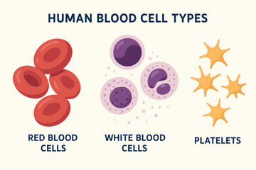 Human Blood Cell Types Illustration - Red, White Cells & Platelets