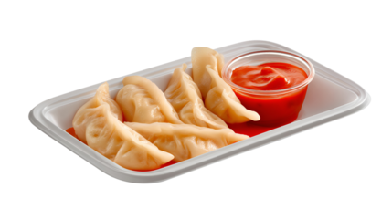 Nepalese Traditional Dish Momo. Authentic Cuisine in Nepal momo over a rustic wooden background.
Steam-cooked momos with sauce.