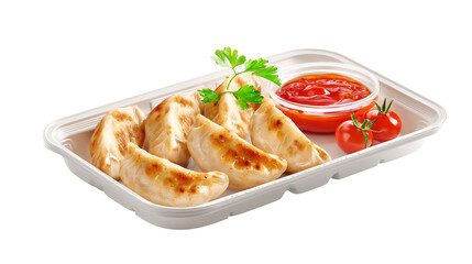 Nepalese Traditional Dish Momo. Authentic Cuisine in Nepal momo over a rustic wooden background.
Steam-cooked momos with sauce.