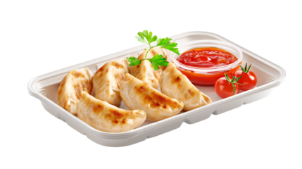 Nepalese Traditional Dish Momo. Authentic Cuisine in Nepal momo over a rustic wooden background.
Steam-cooked momos with sauce.