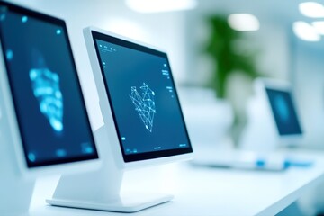 Experience future modern digital screen display showcasing advanced network data visualization, perfect for business innovation and global technology solutions.