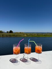 Colorful Summer Cocktails by the Water on a Sunny Day