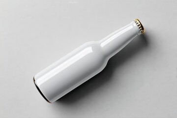 Blank white beer bottle on light gray surface