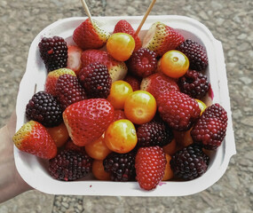 Fruit salad in a bowl.