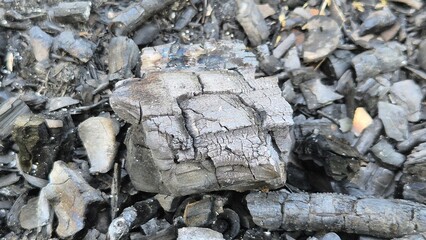 Charcoal and ash after a bonfire