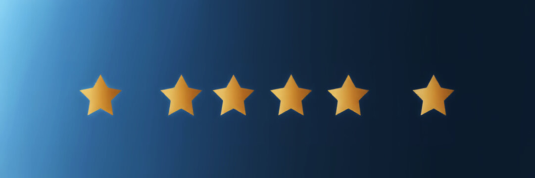 A graphic showing six golden stars aligned against a gradient blue background illustration