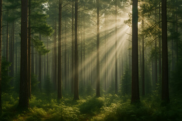 Obraz premium misty morning in the forest