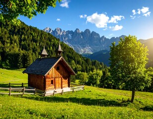 Alpine Chapel Meadow Sunset