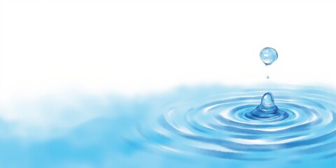 Water droplet creating ripples on surface in blue tones  
