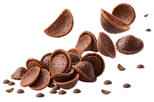  chocolate corn flakes with rich brown isolated on background white