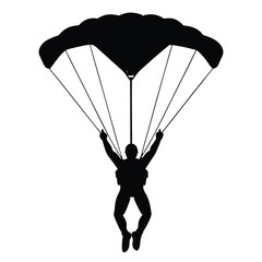 Black skydiver descending with parachute silhouette