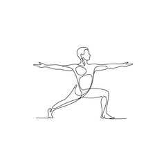 Fototapeta premium One Line Drawing of Person in Yoga Warrior Pose Minimalist Graphic Art