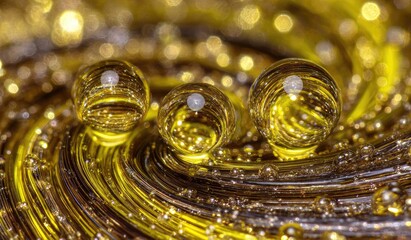 Three orbs rest on a swirling, golden surface