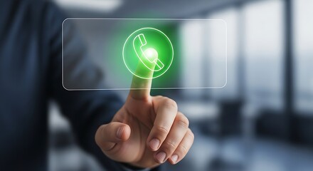 Fototapeta premium Finger Touching a Glowing Phone Icon on an Abstract Digital Display