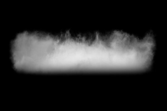 Collection of close-up shots of abstract white steam or smoke. White cloudiness from moisture spray Isolated on a black background.