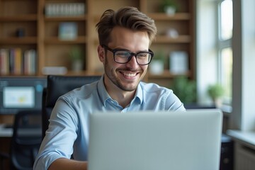 Young Businessman Juggling Tasks with a Smile at Work