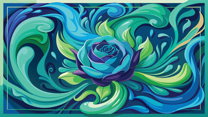 Abstract art featuring blue and green shapes on a white background, creating a vibrant and dynamic visual effect..eps