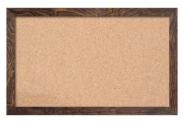 Fototapeta premium Brown cork board, note pinboard with unpainted natural wooden frame isolated on white background