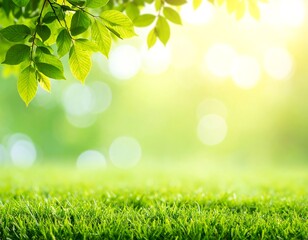 Obraz premium Fresh green grass and leaves