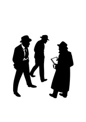 Silhouettes of Vintage Detectives in Conversation