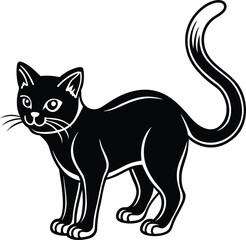 Fototapeta premium line art vector illustration eps black cat illustration with curled tail and alert expression line art vector illustration eps