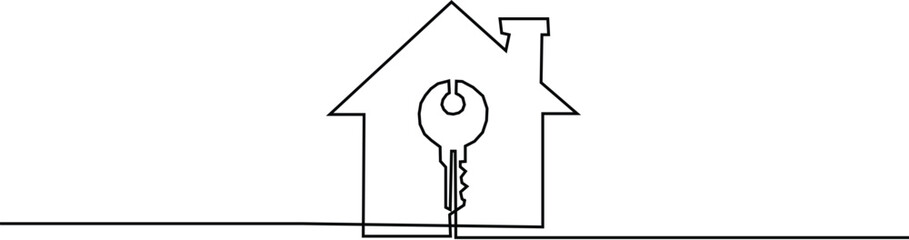 Continue One line drawing of simple house. a Estate symbol illustraion Vector.