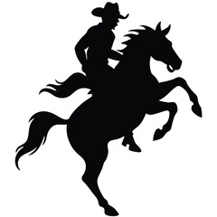 Silhouette of cowboy riding rearing horse vector