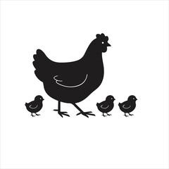Hen and baby chicks family silhouette vector