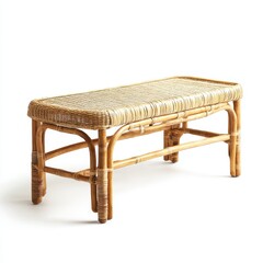 Woven rattan bench isolated on white background