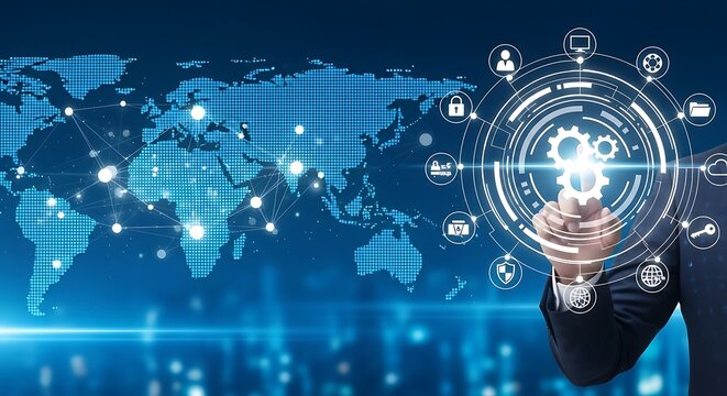 Global technology and innovation concept represented by touch screen interaction - Powered by Adobe