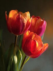 vibrant warm tone tulips in serene sunset light digital oil painting artwork available for purchase