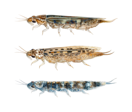 Detailed study of freshwater insects aquatic environment scientific isolated on transparent background, png
