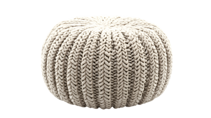 Comfortable knit pouf offers stylish seating for modern living rooms and cozy reading nooks at home isolated on white background 