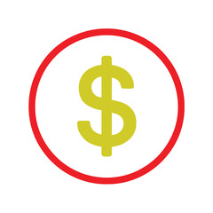 Obraz premium Dollar sign icon in red circle. Flat vector symbol for money, finance, currency, payment, and business. 