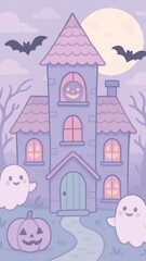 Whimsical haunted house illustration.