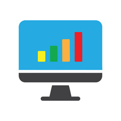 Data analytics graph on computer monitor. Flat vector icon for business growth, financial report, and marketing statistics.
