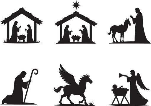 Classic nativity scene silhouette set for Christmas projects