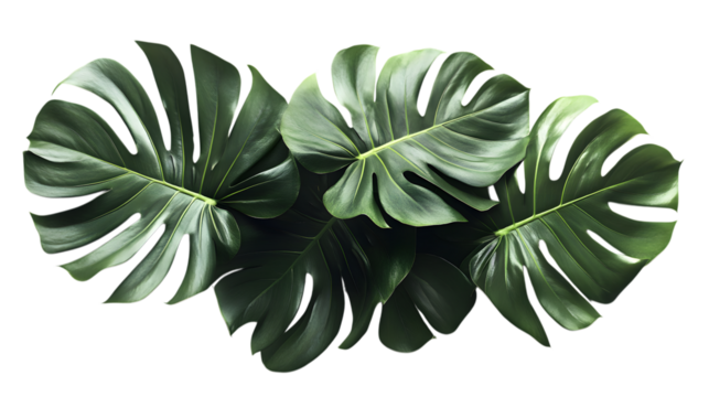 Lush monstera leaves create a tropical vibe, perfect for adding natural elegance to designs and creative projects isolated on white background 