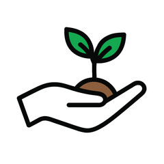 Hand holding sprout vector icon. Symbol of growth, care, nature, and new beginnings. Flat graphic illustration for environment, sustainability, agriculture, and investment themes.