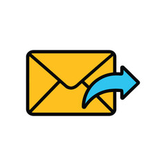 Email forward vector icon. Mail sending and sharing message symbol. Flat design graphic illustration for web, business communication, and marketing, isolated on a white background.