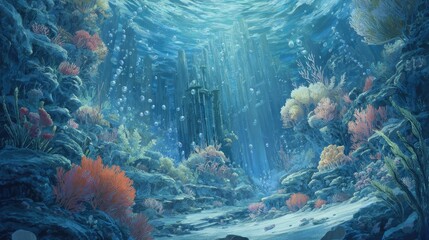Anime background Mythical underwater kingdom mermaid queens reign supreme pearls littering seabed