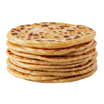 Stack of golden parathas isolated on transparent background