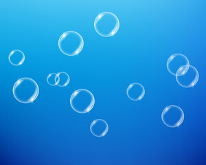 Realistic 3D Soap Bubbles Isolated on Gradient Sky, Soap Bubbles in the Air with Blue Sky Backdrop