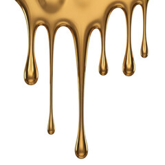 Molten gold dripping fluid isolated on transparent background
