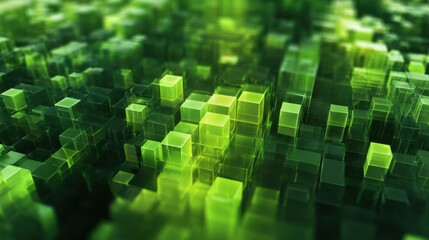 glowing green cubes abstract design