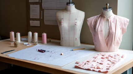 Fashion design studio with dressmaking forms and sewing patterns,National Sewing Month