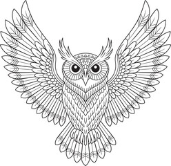 Obraz premium flying owl with big eyes line art illustration stock photos royalty free premium quality